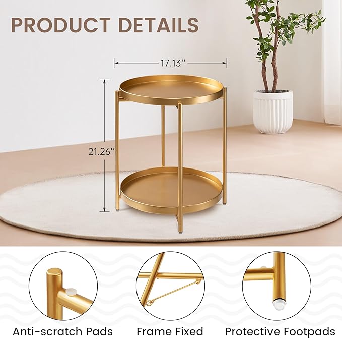 danpinera 2-Tier End Table, Outdoor Side Table Metal Round Side Table - Image 3