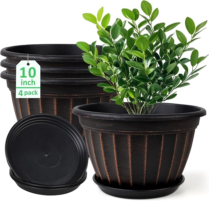FGstyle 10 Inch Plants Pot, 4 Pack Flower Pots, Planters Pot by FGstyle