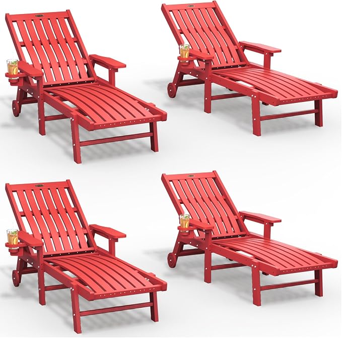 Patio Chaise Lounge Chair Set of 4, Oversized Lounge Chair Outdoor by THOEOE