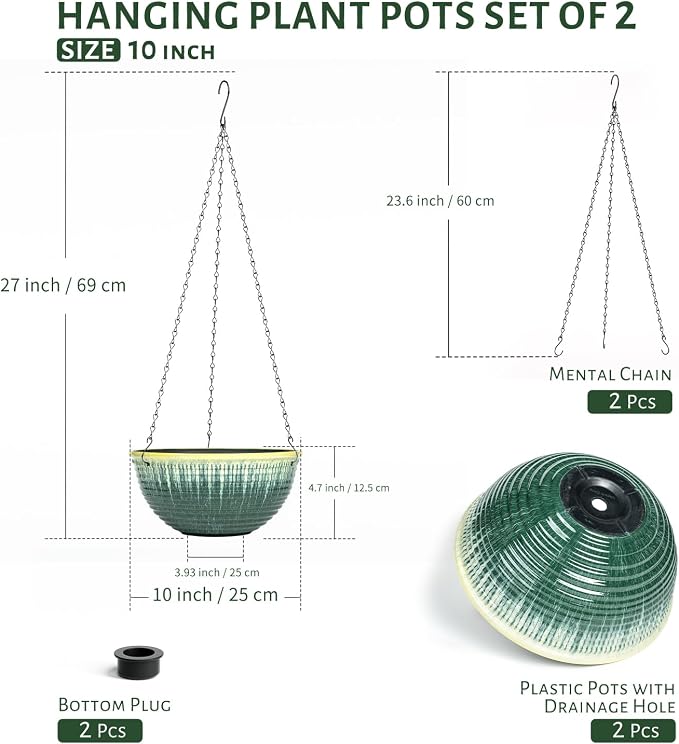 10inch Hanging Planter, 2 Pack Hanging Planters - Image 2