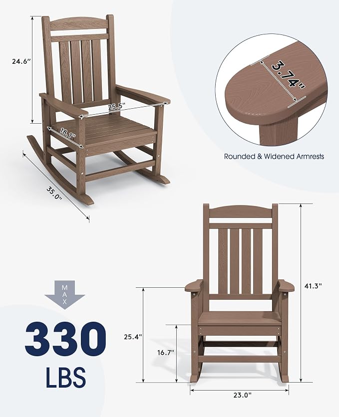 KINGYES HDPE Outdoor Rocking Chair Set of 4, All-Weather Poly Patio Rocking - Image 3