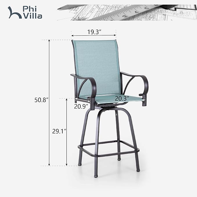 PHI VILLA Outdoor Bar Stools Set of 2, Swivel Patio Bar Stools & Chairs - Image 2