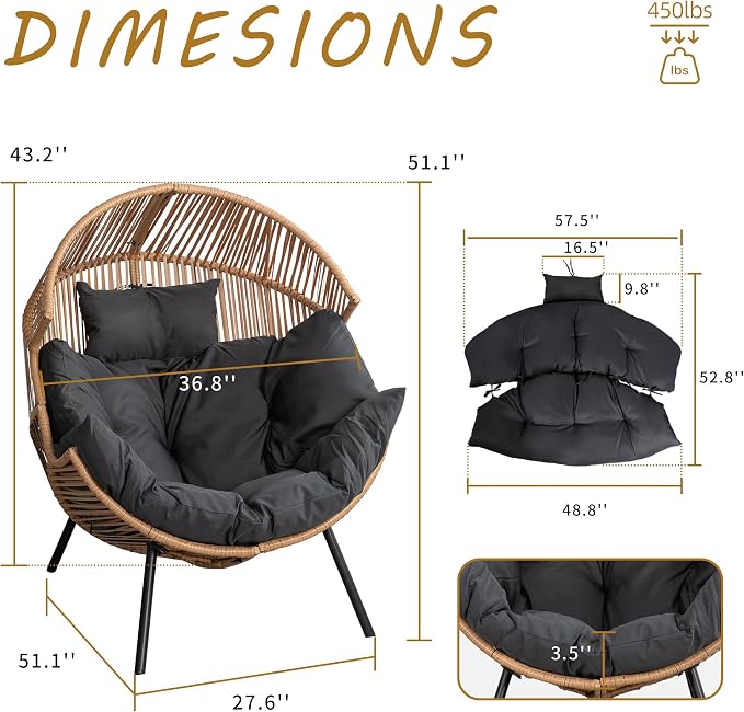 Shintenchi Wicker Egg Chair, Outdoor Indoor Rocking Chair, Large PE Rattan - Image 2
