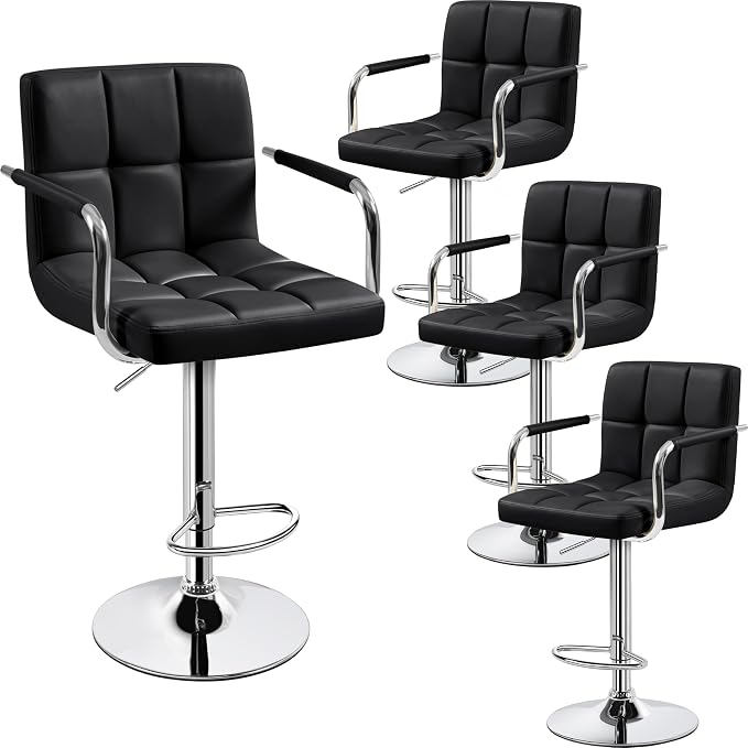 Yaheetech Bart Stools Set of 4, PU Leather Adjustable Barstools by Yaheetech