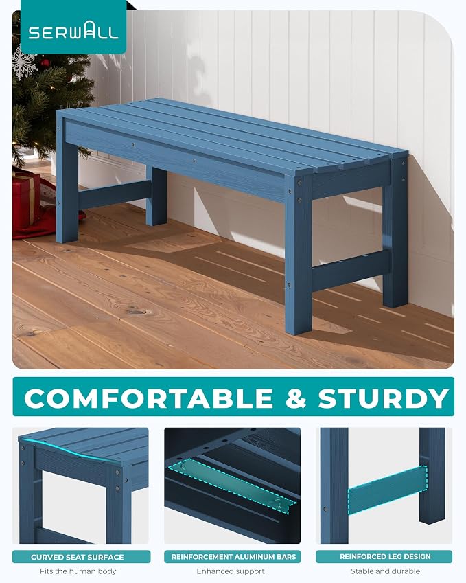 SERWALL 47 Inches Outdoor Bench Set of 2, All Weather HDPE Backless Bench - Image 6