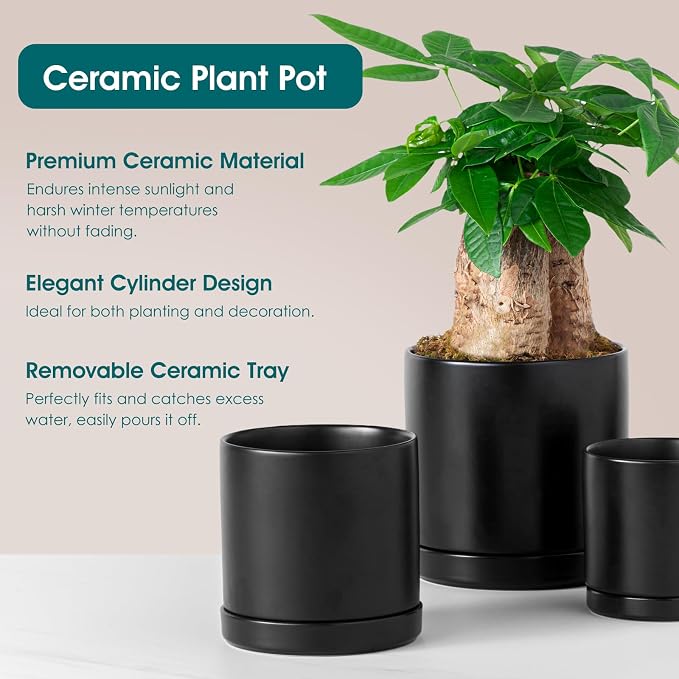 vancasso Ceramic Plant Pots, 3 Piece Planters - Image 4