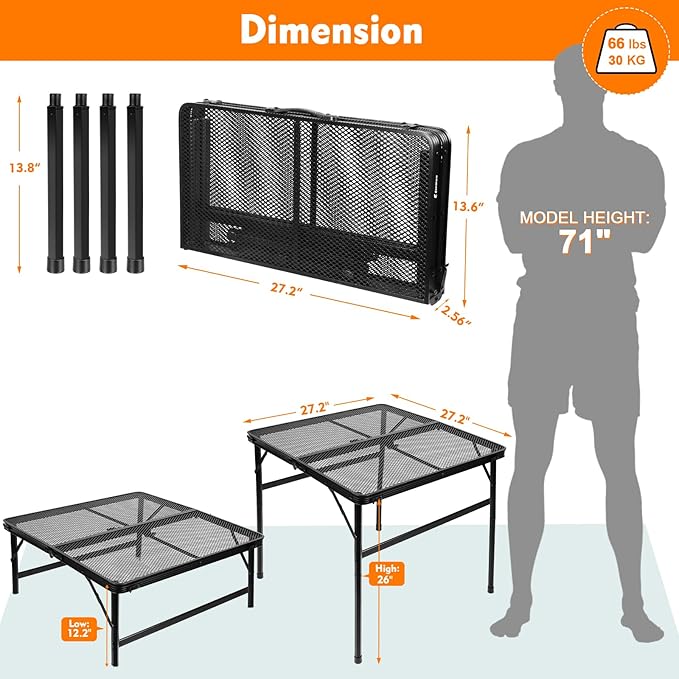 Square Folding Card Table with Adjustable Height, Patio & Indoor Use, Fits 2–4 - Image 3