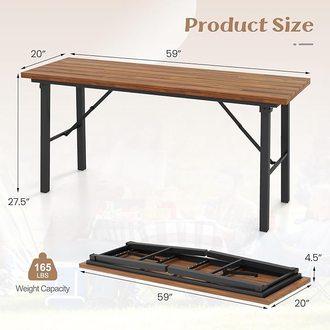 Tangkula 59" Narrow Outdoor Dining Table - Image 3