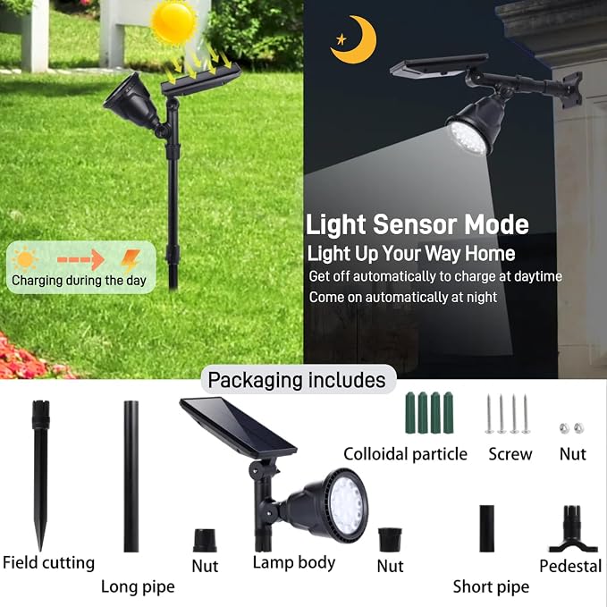 Solar Spotlights Outdoor 18 LED 300 Lumens Waterproof Adjustable Wall Light - Image 3