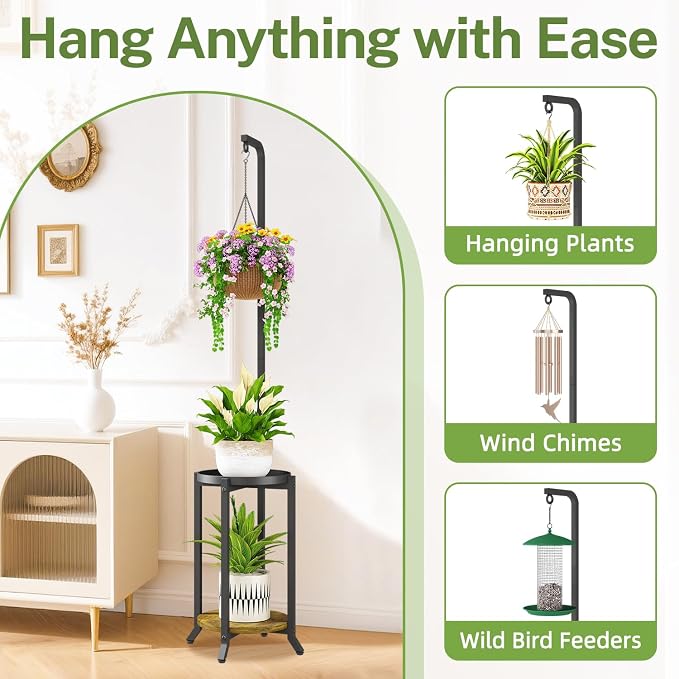 iDavosic.ly 2 Tier Hanging Plant Stand Indoor, Tall Vertical Corner Metal - Image 3