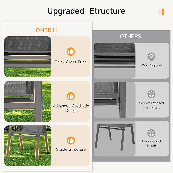 ONBRILL Patio Chairs set of 2, Easy Assembly Stackable Outdoor Dining Chairs - Image 3
