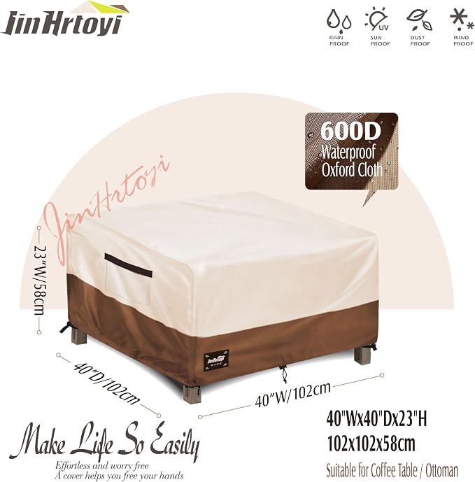 JinHrtoyi Patio Square Table Cover, 40Wx40Dx23H Inches 100% Waterproof Heavy - Image 2
