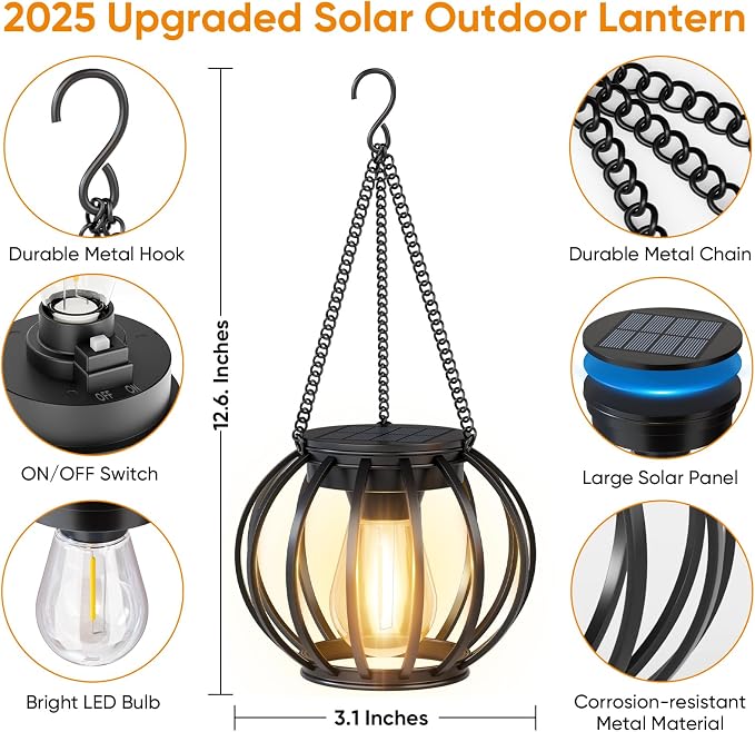 Solar Lanterns Lights Waterproof: 4 Pack Metal Hanging Outdoor Lights - Image 4