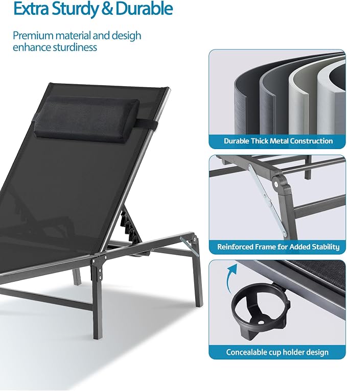 2 Pack Foldable Chaise Lounge Chair - Image 6