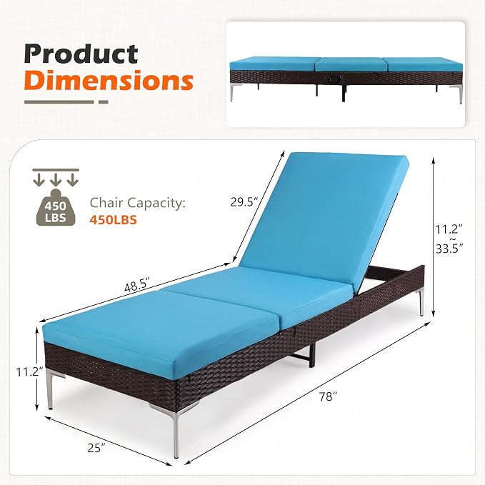 HOMREST Outdoor Lounge Chairs Set of 4, Patio Wicker Chaise Lounge - Image 3