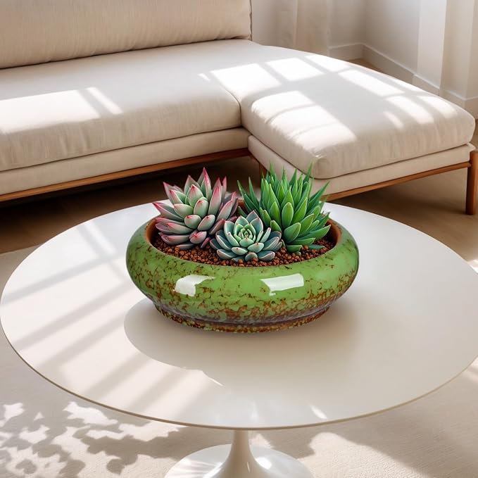 7.3 Inch Succulent Planters Pots Shallow Ceramic Glazed Planter Pots, Lotus - Image 4