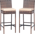 VINGLI Outdoor Wicker Bar Stool Set of 2, Patio Bar Stools w/Cushion, Bar by VINGLI