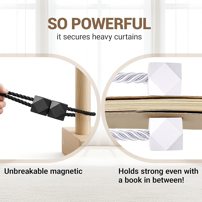 Hion Magnetic Curtain Tiebacks Black 2pcs, Curtain Tiebacks Buckles Holdbacks - Image 5