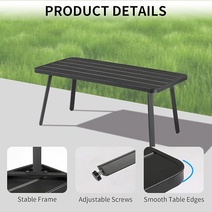 VINGLI Small Steel Outdoor Patio Coffee Table, Weather Resistant Metal Outdoor - Image 5