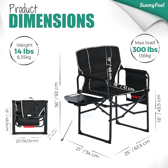 SUNNYFEEL Camping Directors Chair, Heavy Duty, Oversized Portable Folding Chair - Image 2