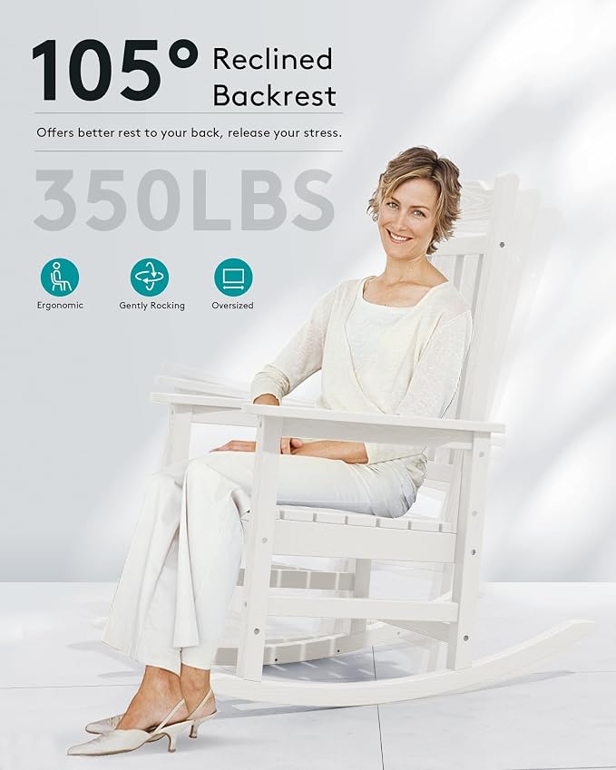 SERWALL Oversized Rocking Chair Outdoor, HDPE Outdoor Rocking Chair - Image 7