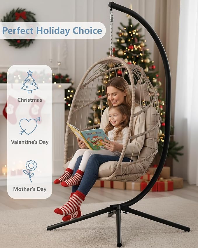SWITTE Egg Chair Outdoor with Stand, Indoor Wicker Hanging Egg Swing Chair with - Image 2