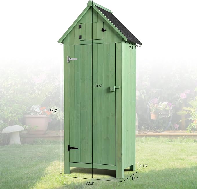 VINGLI Outdoor Wooden Storage Shed, Garden Shed Outside Tool Cabinet - Image 4