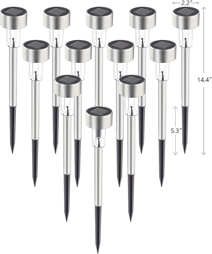 GIGALUMI Solar Pathway Lights, Stainless Steel IP44 Waterproof Auto On/Off - Image 9