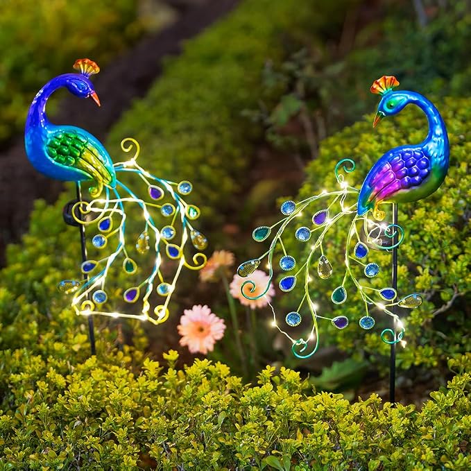 DREAMSOUL 2 Pack Peacock Solar Lights Outdoor, Waterproof Metal Peacock Outdoor - Image 4