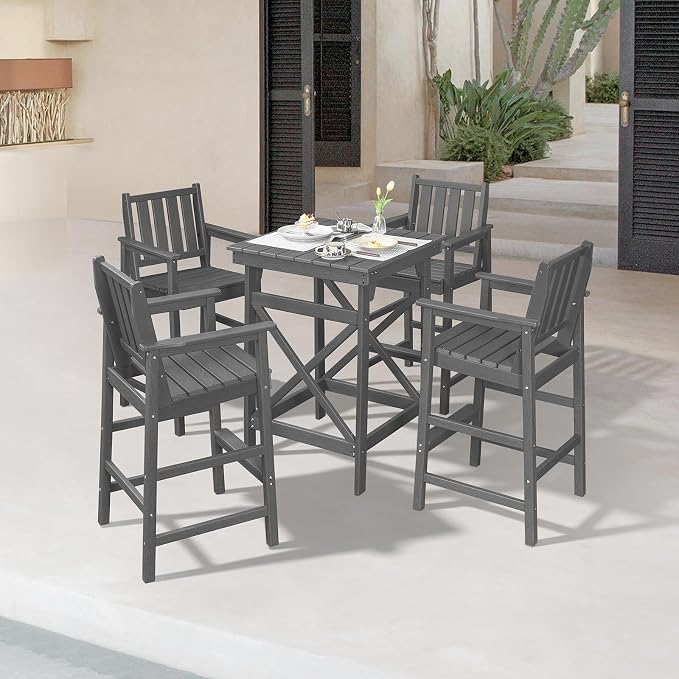 5 Pieces Adirondack Bar Chairs Set, HDPE Patio Bar Height Table and Chairs - Image 9