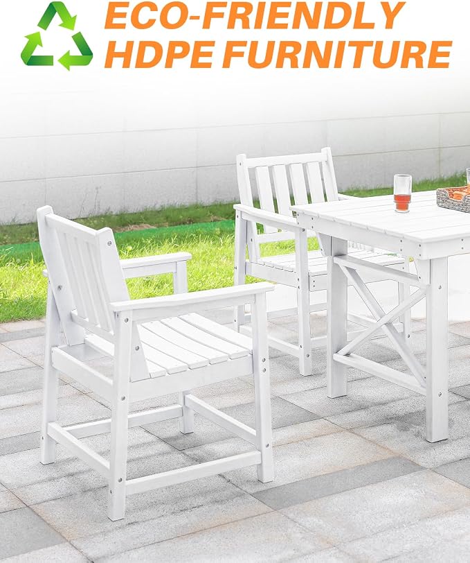 Patio Dining Chair Set of 2, HDPE Outdoor Dining Chair, Ergonomic HDPE Dining - Image 5