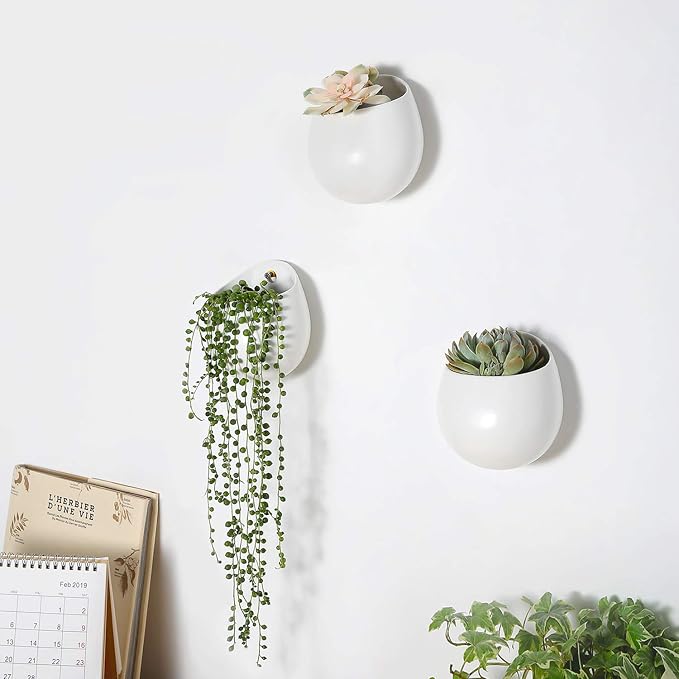 Mkono 4 Inch Wall Mounted Planter Round Ceramic Hanging Plant Holder Decorative - Image 2