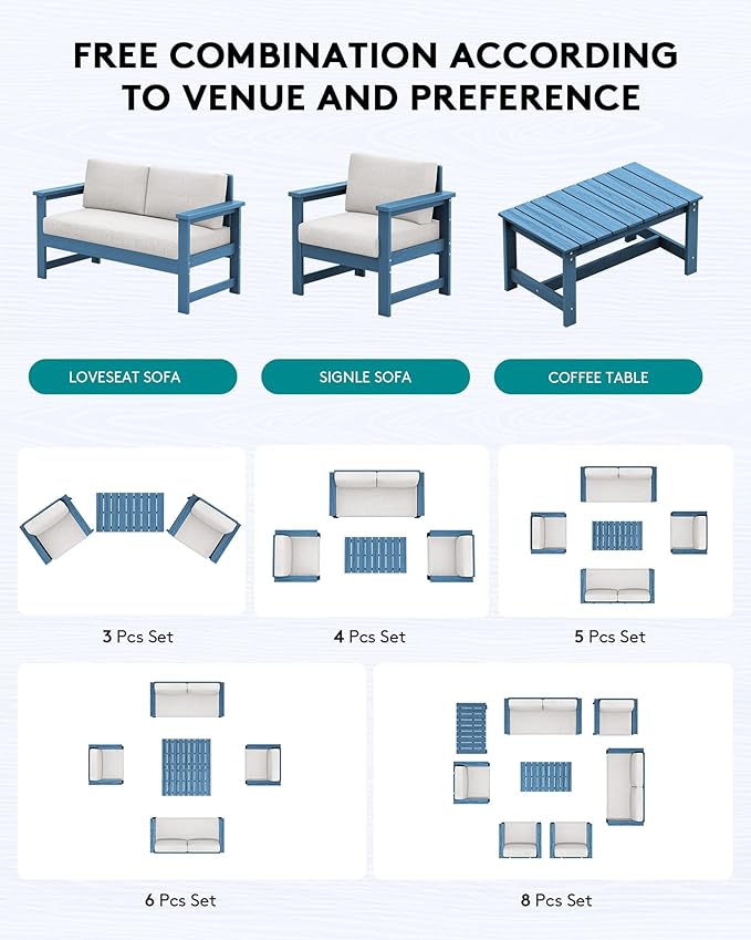 SERWALL 3 Pieces HDPE Outdoor Sofa Bistro Set - Image 8