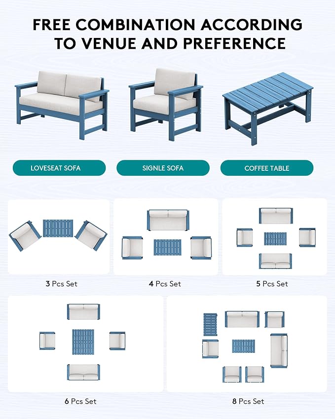 SERWALL 4 Pieces HDPE Outdoor Sofa Set - Image 4