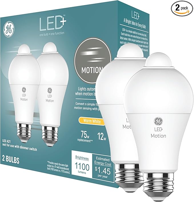 GE LED+ Motion Sensor LED Light Bulbs, Outdoor Security Lights, Warm White by GELighting