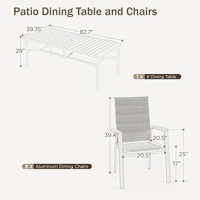 PHI VILLA 9 PCS Patio Dining Set, Aluminum Outdoor Furniture, Patio Table and - Image 7