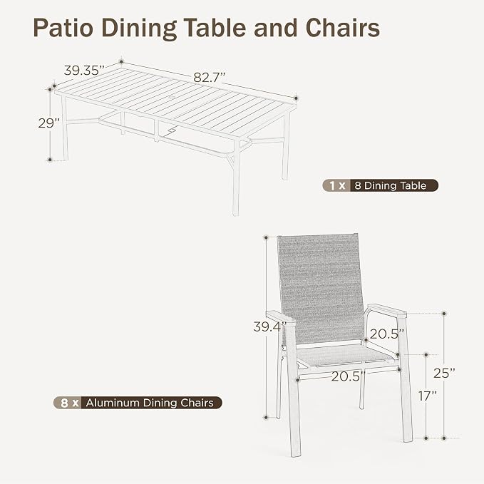 PHI VILLA 9PCS Outdoor Table and Chairs Set, Outdoor Furniture, Stackable - Image 7