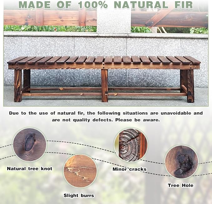 Outdoor Garden Bench, 2-Person Wood Patio Bench Weatherproof Outdoor Backless - Image 8