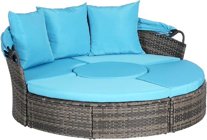 Merax 5 Pieces Outdoor Patio Round Daybed Furniture, All-Weather Wicker - Image 7