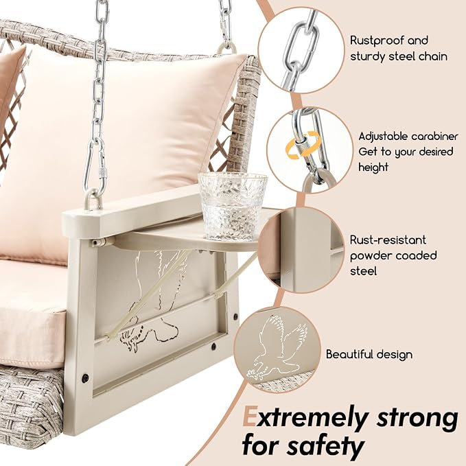 Upgraded Wicker Hanging Porch Swing Heavy Duty 900 LBS 3-Seat Outdoor Patio - Image 4