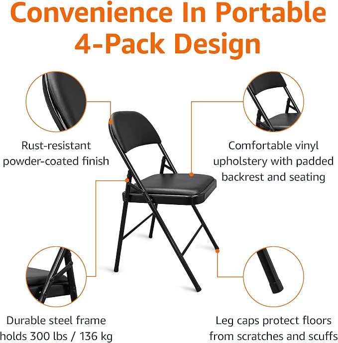 Amazon Basics Comfortable Vinyl-Padded Metal Steel Folding Chairs - Image 7