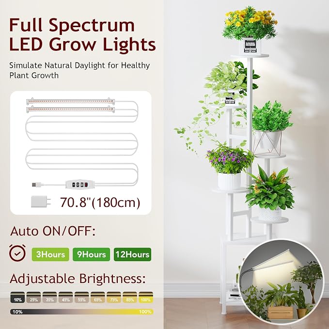 Plant Stand Indoor with Grow Light, 6-Tiered Tall Plant Stand Indoor, Metal - Image 4