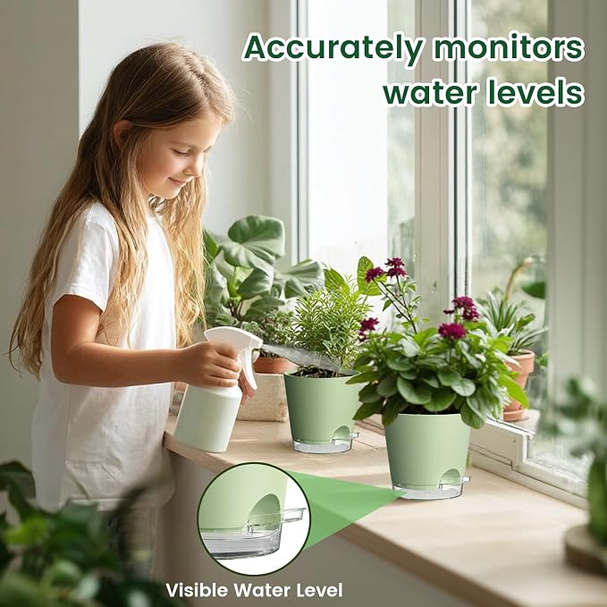 6 inch Self Watering Pots for Indoor Outdoor Plants, 3 Pack Flower Plant Pots - Image 5