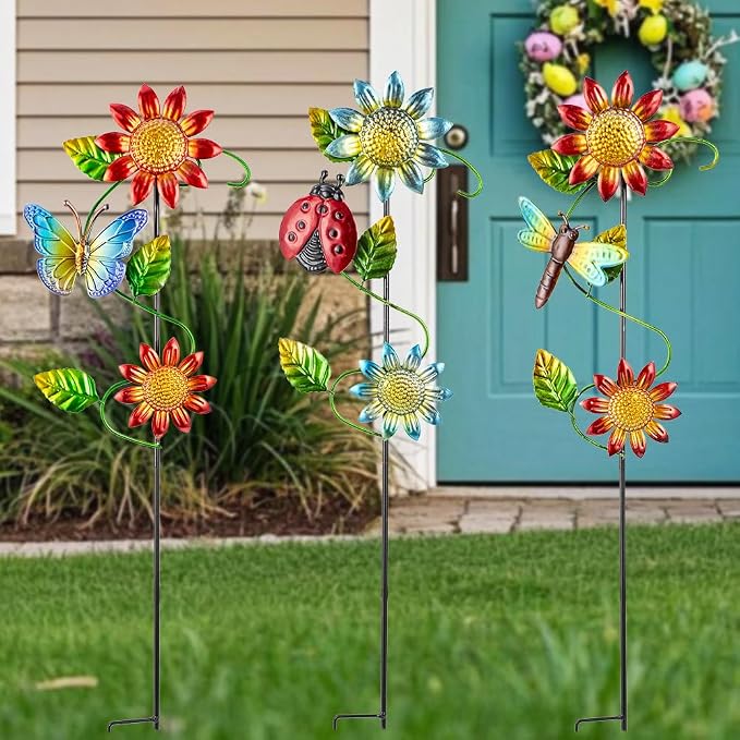3 Pcs Sunflower＆Butterly＆Ladybug＆Dragonfly Decorative Garden Stakes, 23.5 in - Image 7