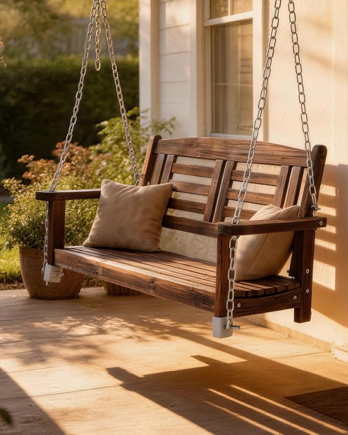 Outvita Wooden Porch Swing, Outdoor Patio Swing, Room 600 lbs Capacity Fir Wood - Image 9