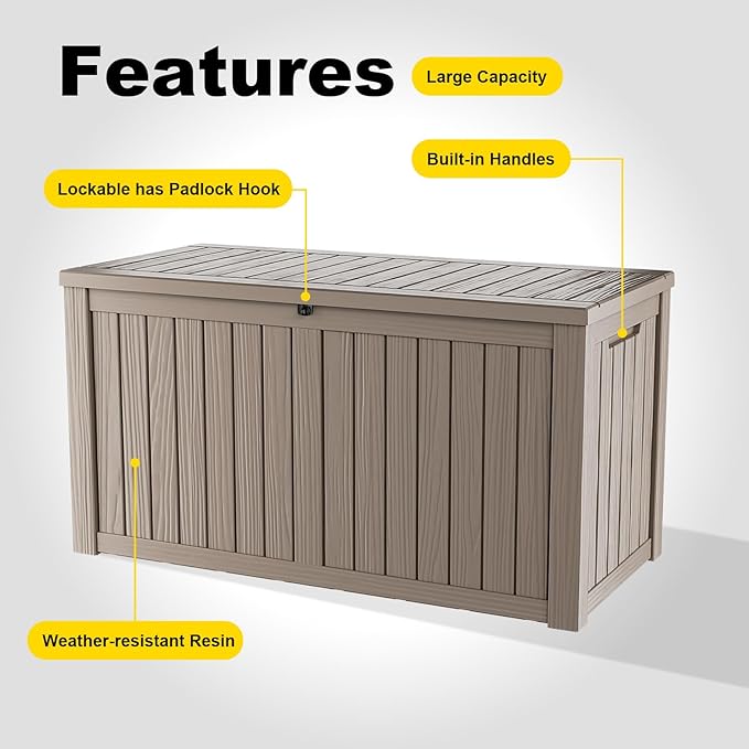 DRATO 180 Gallon Outdoor Storage Box, Large Waterproof Deck Box, Lockable Resin - Image 6