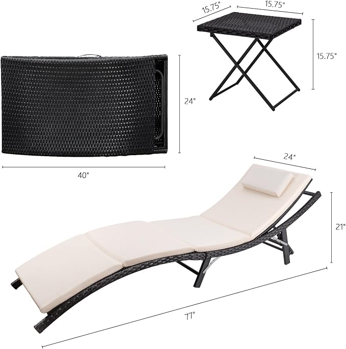 Devoko Patio Chaise Lounge Sets Outdoor Rattan Adjustable Back 3 Pieces - Image 9