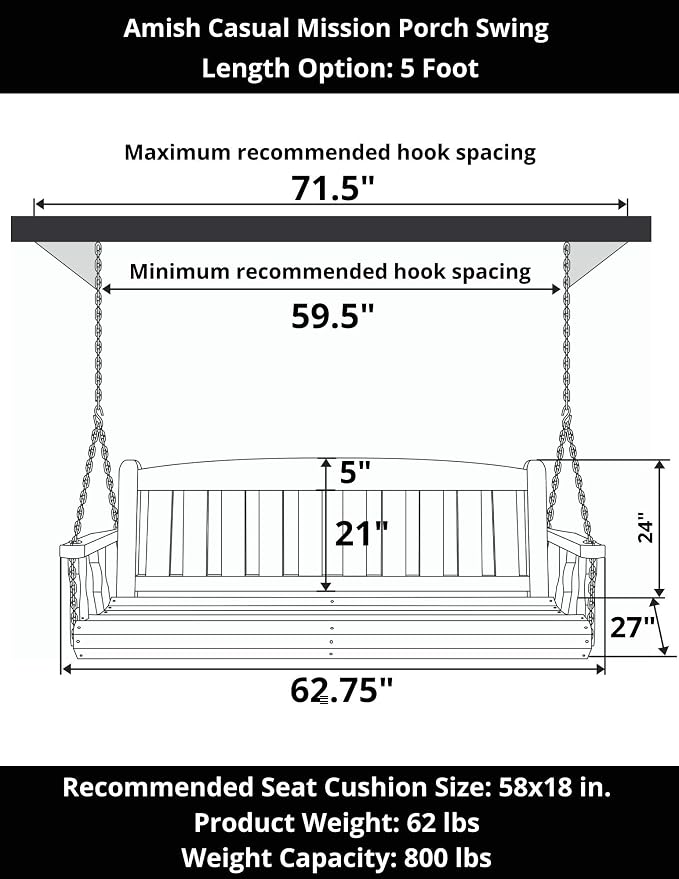 Amish Casual Heavy Duty 800 Lb Mission Treated Porch Swing - Image 3