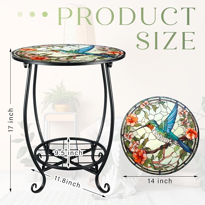 Outdoor Side Table Round Small Mosaic Patio Accent Indoor End Plant Coffee Tea - Image 3