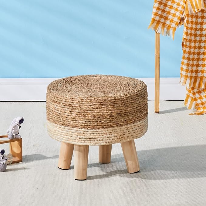 Wimarsbon Round Foot Stool Natural Seagrass Poufs Ottoman Hand Weave Footrest - Image 2
